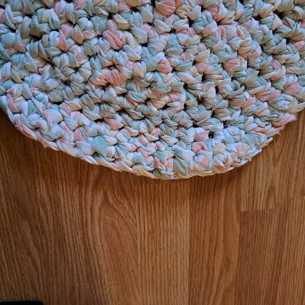 Handmade Rag Rug Crocheted Green Pink Set - Picture 5 of 7